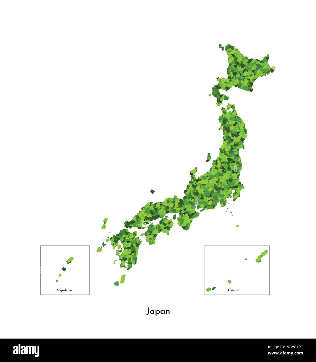 Vector isolated simplified illustration icon with bright green silhouette of Japan map. Grassy texture effect. Environmental protection. Sigh for ecol Stock Vector