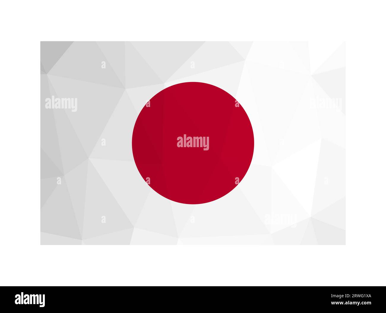 Vector isolated illustration. National Japanese flag with white background, red circle. Official symbol of Japan - Hinomaru. Creative design in low po Stock Vector