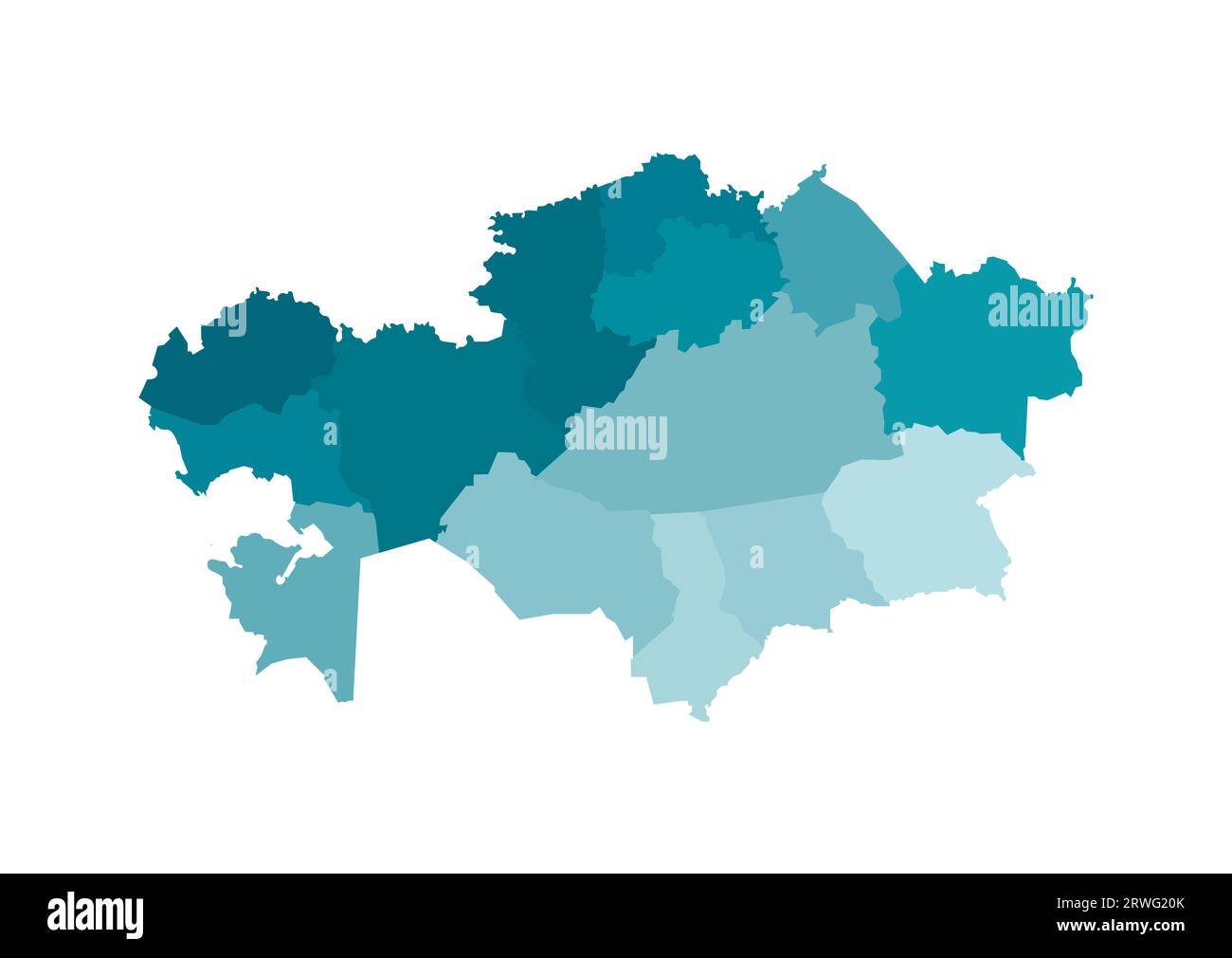 Vector isolated illustration of simplified administrative map of Kazakhstan. Borders of the regions. Colorful blue khaki silhouettes. Stock Vector