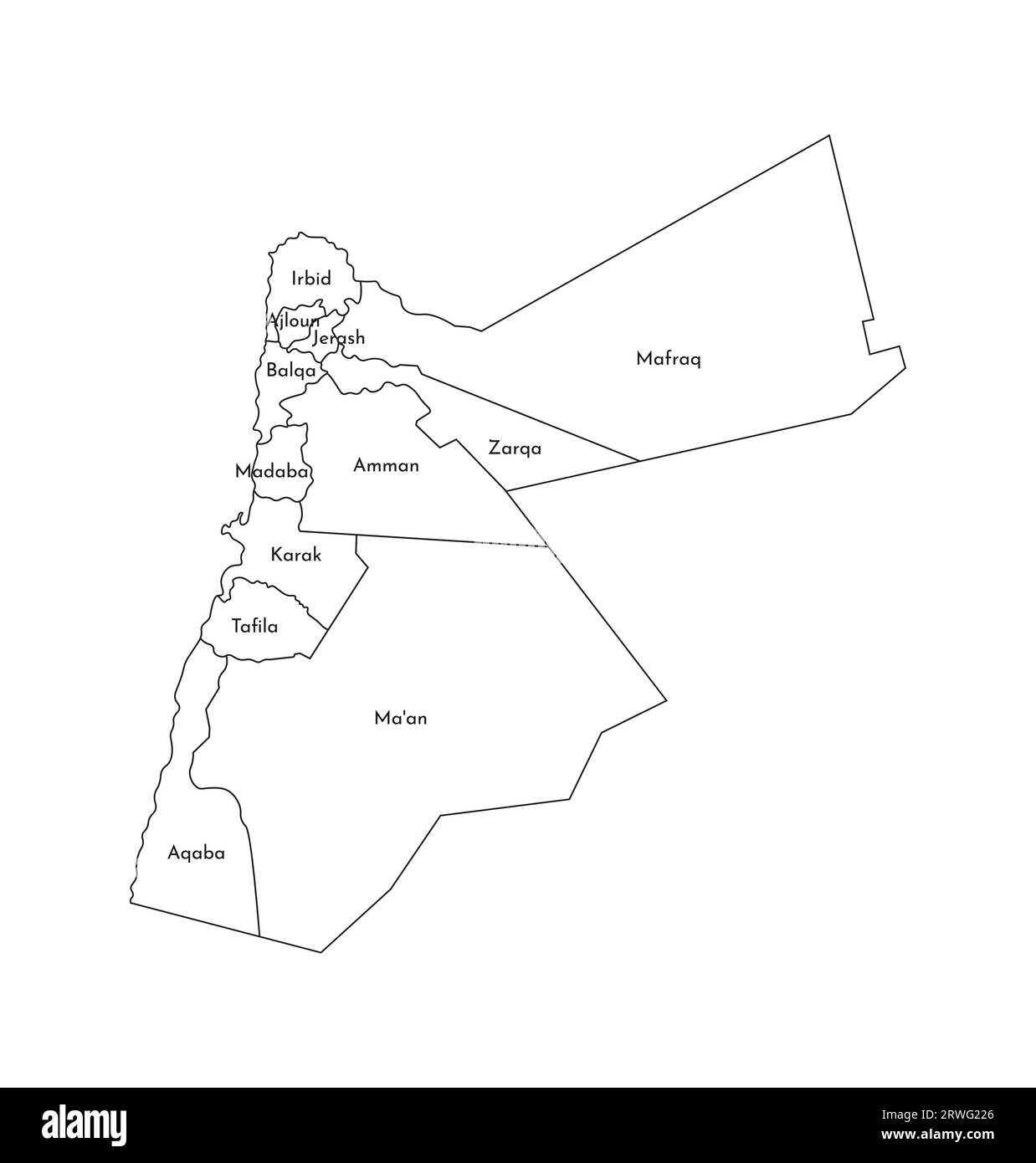 Vector isolated illustration of simplified administrative map of Jordan
