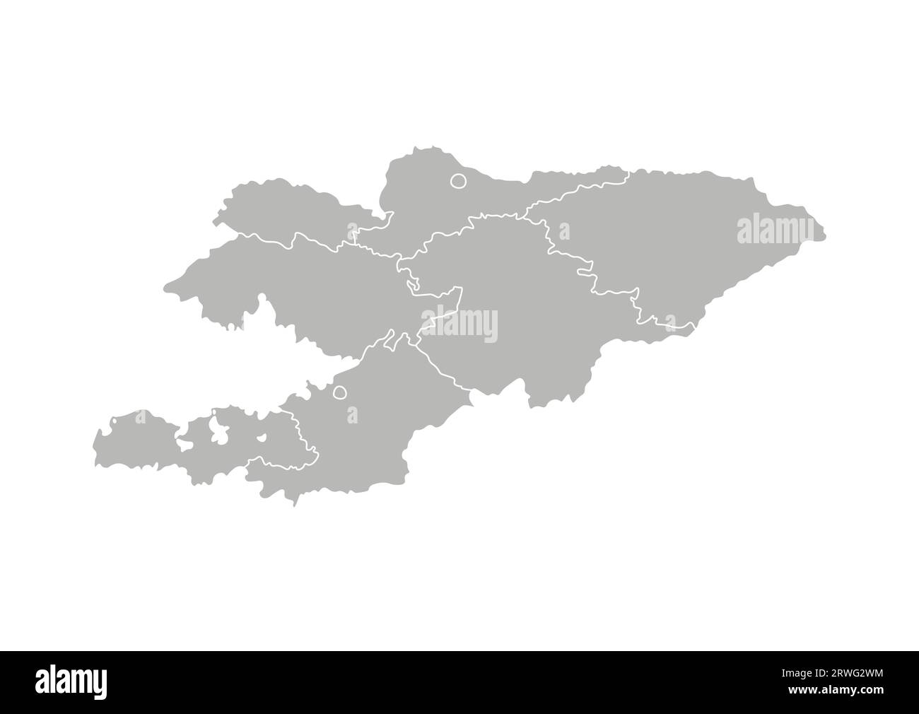 Vector isolated illustration of simplified administrative map of Kyrgyzstan. Borders of the provinces (regions). Grey silhouettes. White outline. Stock Vector