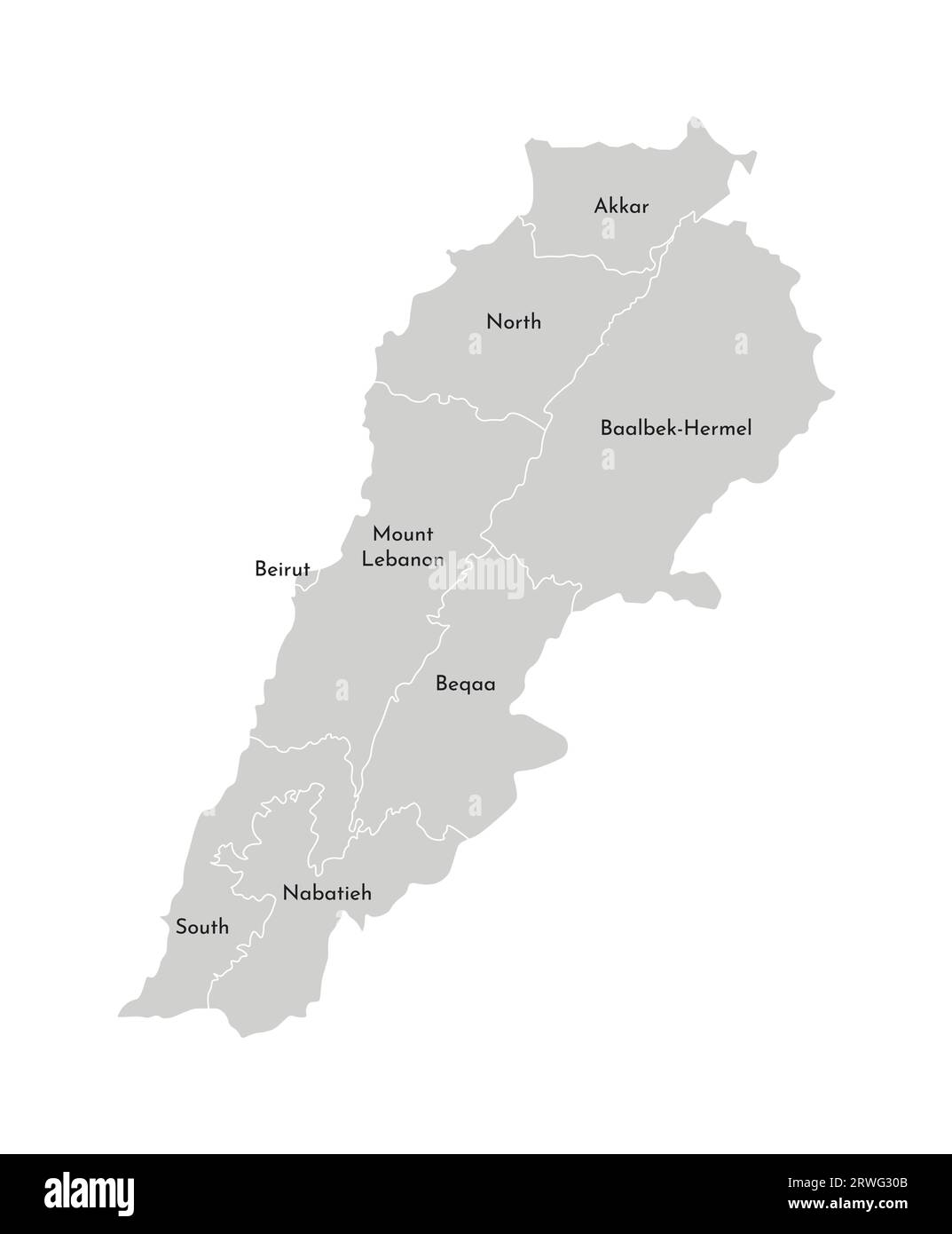 Vector Isolated Illustration Of Simplified Administrative Map Of Lebanon Borders And Names Of 