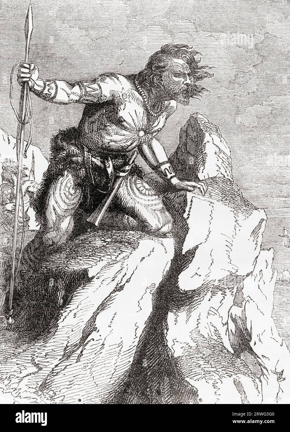 A tattooed Caledonian or Pict warrior.  From Cassell's Illustrated History of England, published 1857. Stock Photo