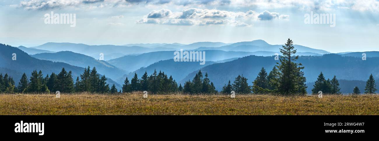 moody panoramic Black Forest landscape on Feldberg summit near Titisee-Neustadt, Baden Wuerttemberg, Germany Stock Photo