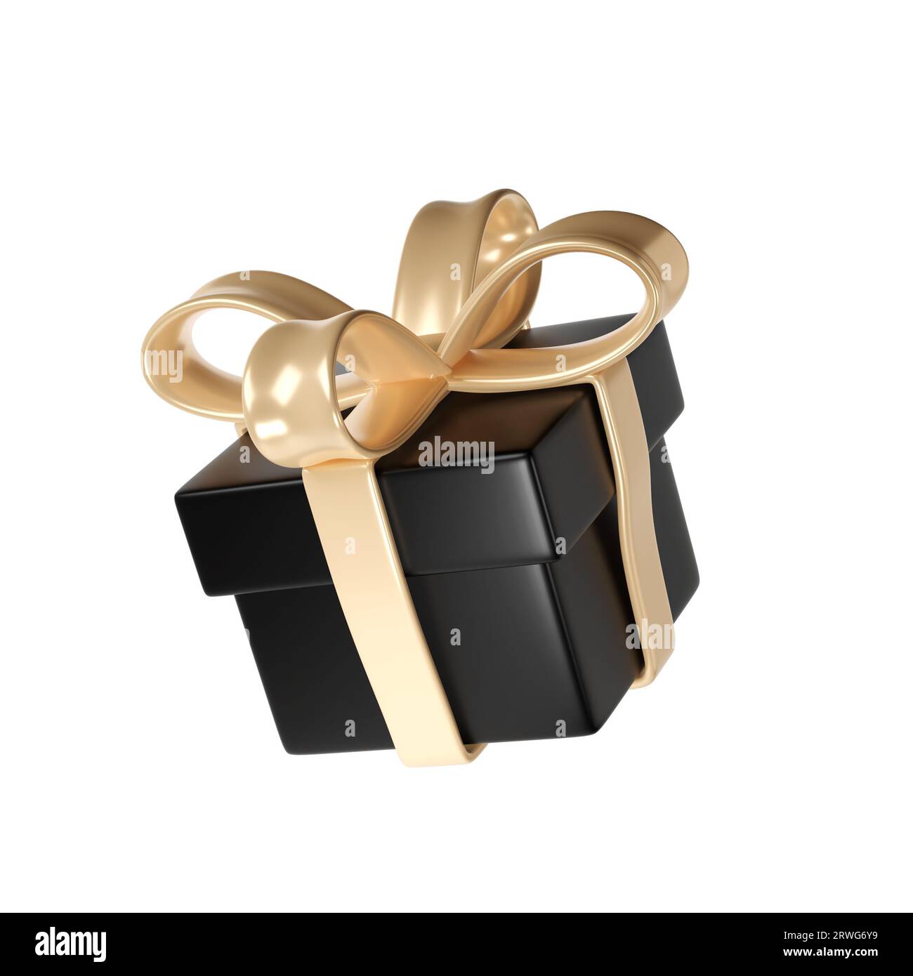 3d black Friday gift box icon with golden ribbon bow on white ...