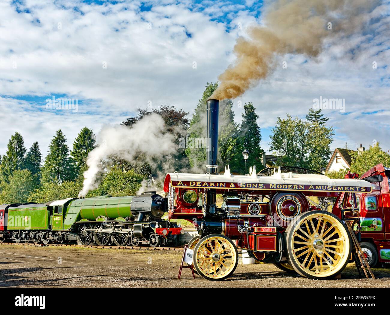 Flying Scotsman steam train at Boat of Garten Scotland steam from the