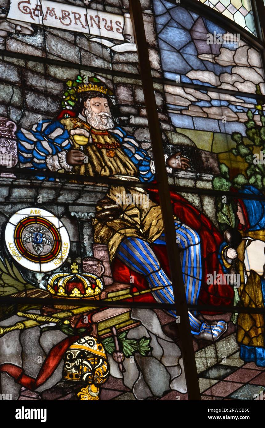 Stained Glass window at an old Milwaukee Pub Stock Photo Alamy