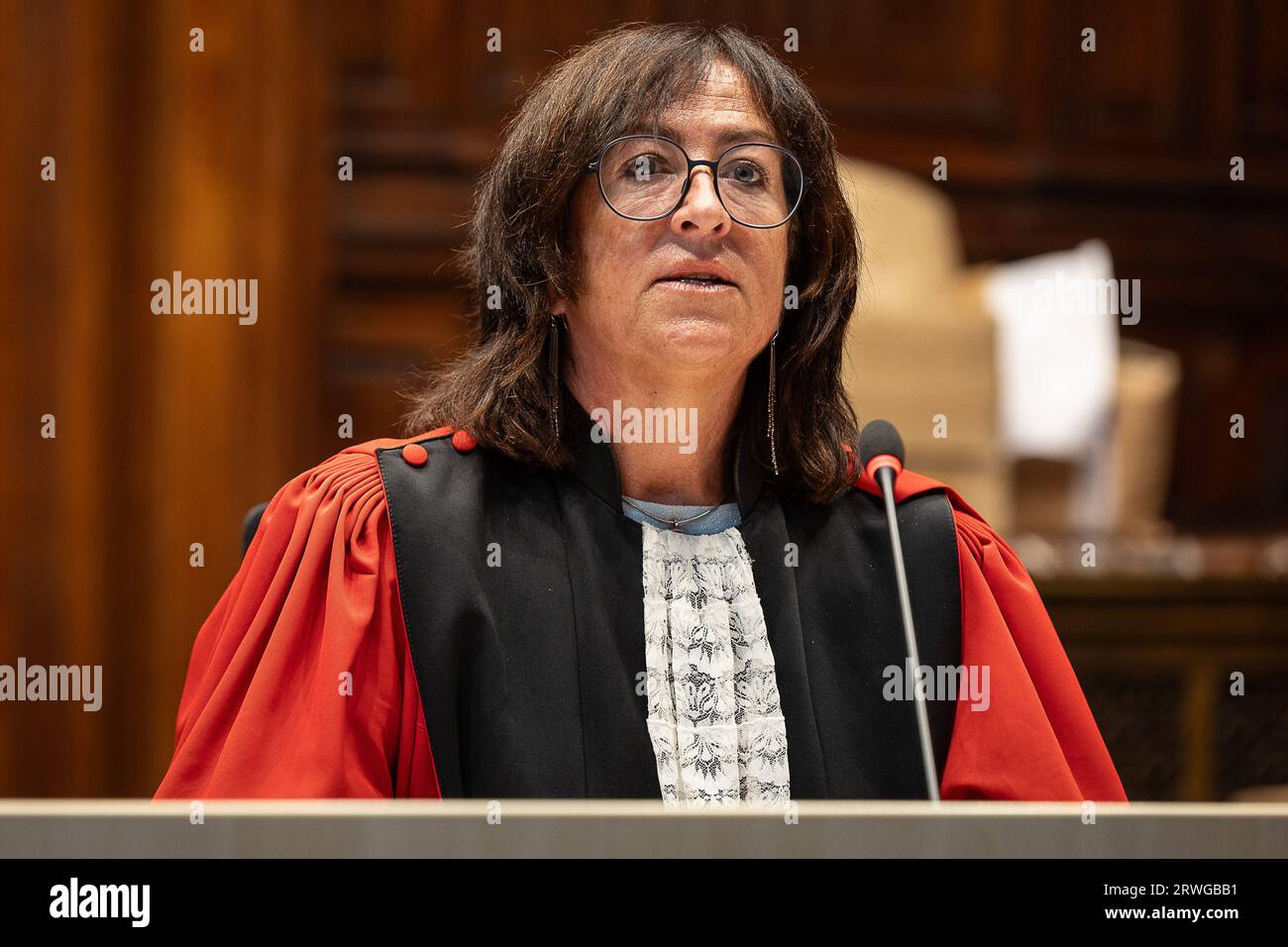 Chairwoman of the court Alexandra Van Kelst pictured during the jury ...