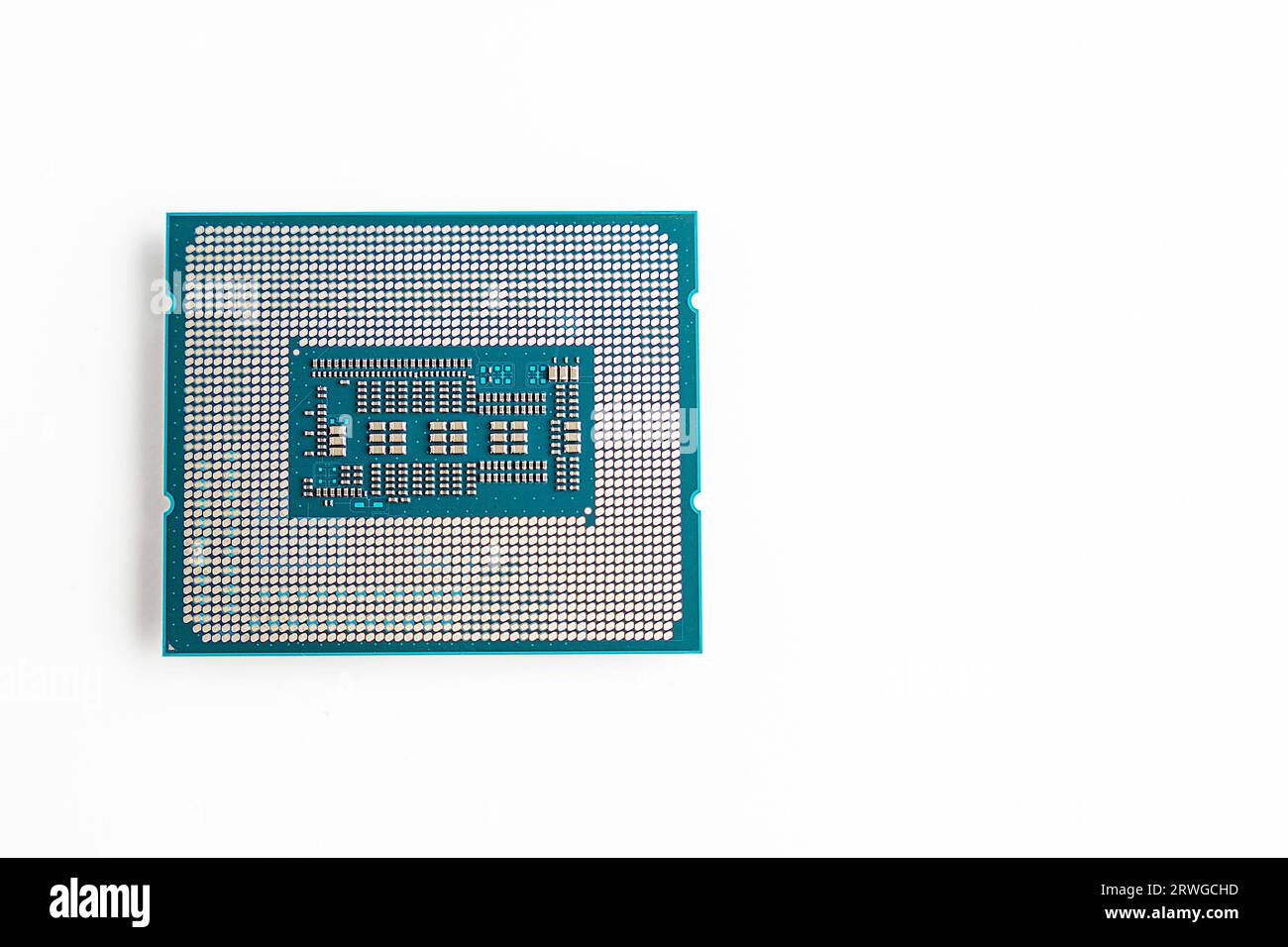computer processor on a white background. Accessories and computer equipment. Central processing chip or microprocessor. copy space Stock Photo