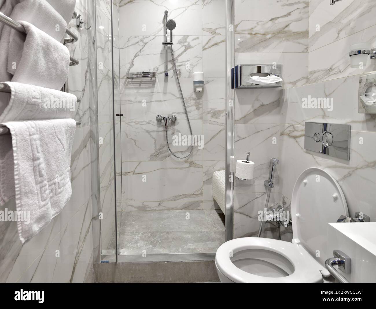 Shower and toilet in bathroom Stock Photo Alamy