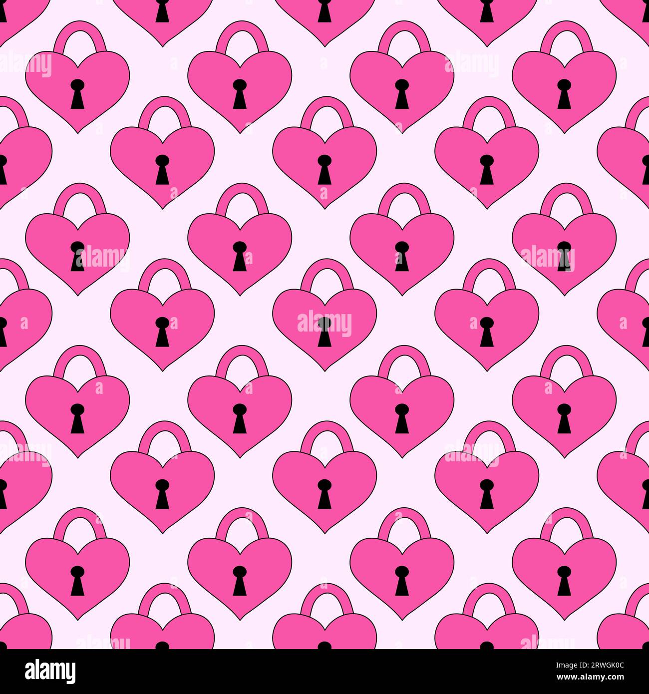 Pink padlocks hearts seamless pattern. Emo y2k style. 2000s design Valentine day. Vector illustration. Stock Vector