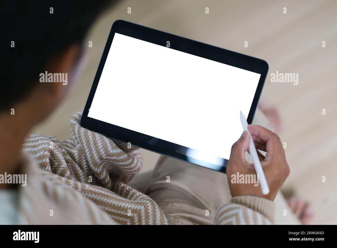 Close-up image a worker man using his digital tablet. Stock Photo