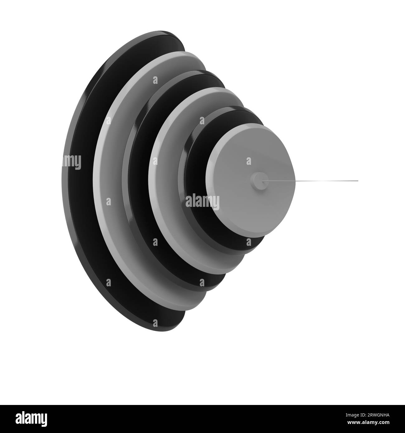 Abstract black and grey curved disk shapes isolated on white background