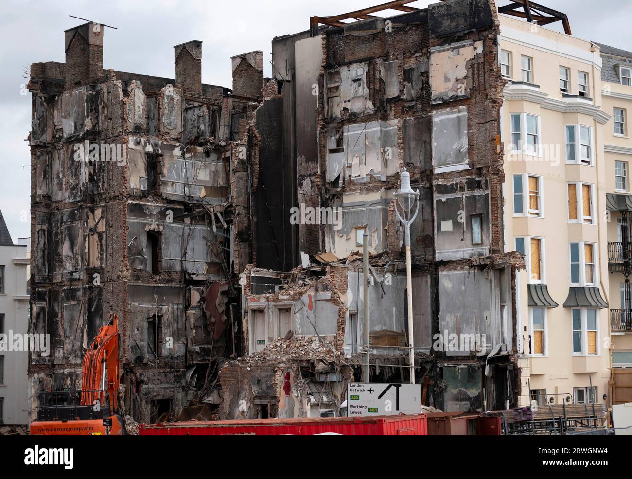 Demolition work continues on the remains of the burnt out Royal Albion