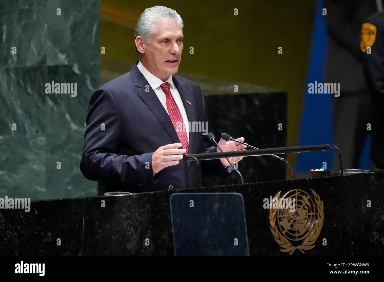 Cuban President Miguel Díaz-Canel addresses the 78th session of the ...