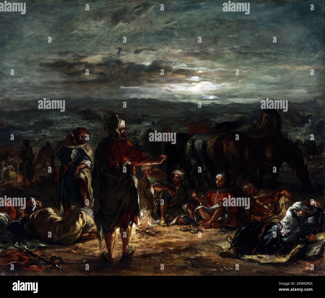 An Arab Camp at Night by Eugène Delacroix (1798-1863), oil on canvas, 1863 Stock Photo