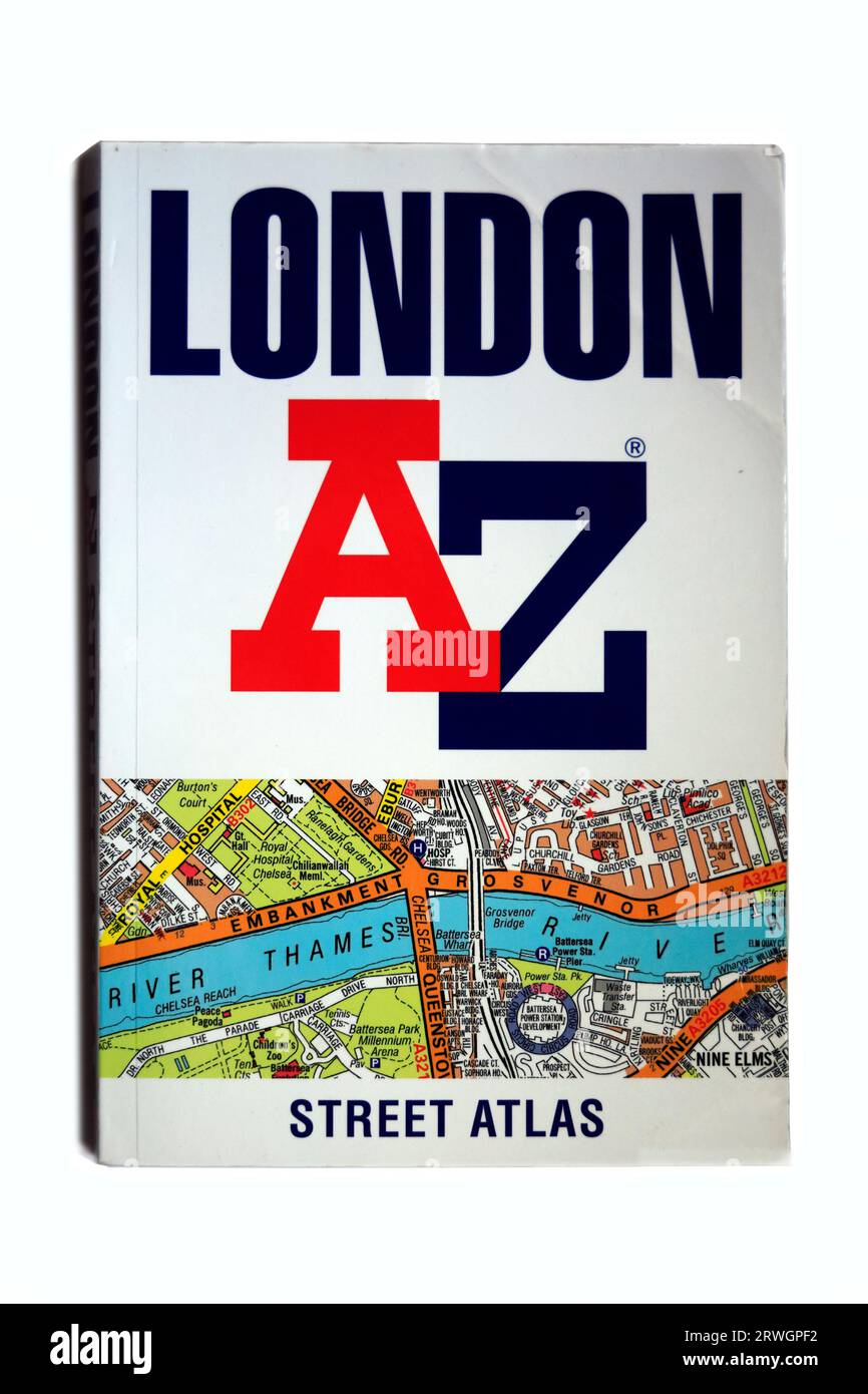 London A-Z Street Atlas - map book - Book cover, white background, studio setup Stock Photo