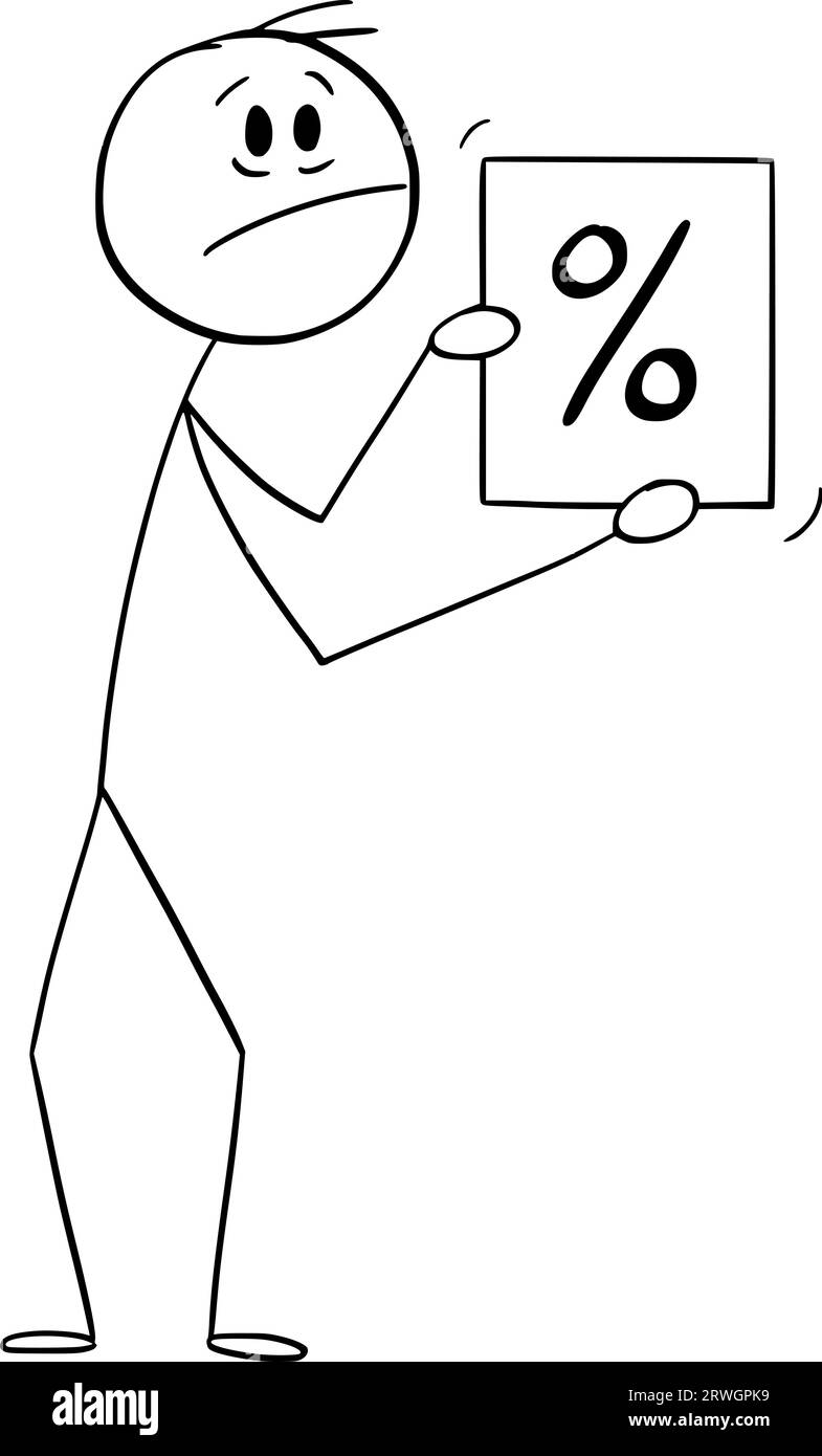 Feared Person Holding Percent Symbol, Vector Cartoon Stick Figure Illustration Stock Vector