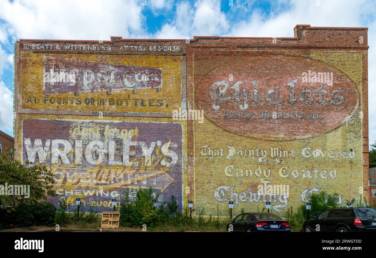 Exceptional ghost sign on the sign of a building in Durham, North Carolina Stock Photo