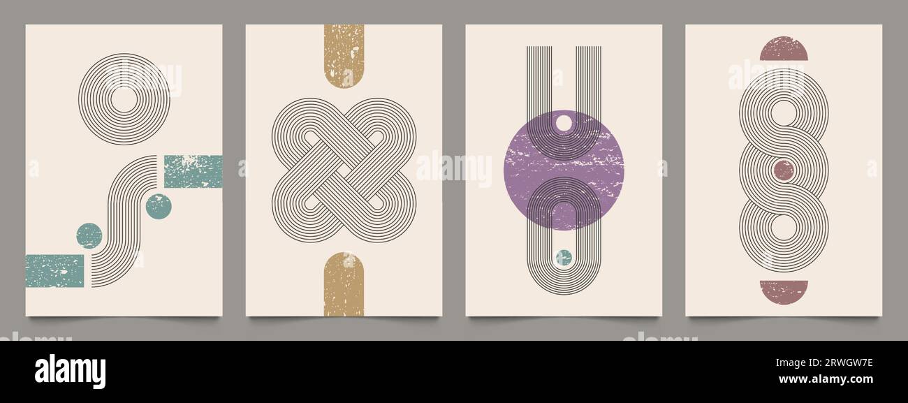 Abstract stripe boho posters. Minimalistic abstract line print for poster design, simple geometric texture for home decoration. Vector illustration Stock Vector