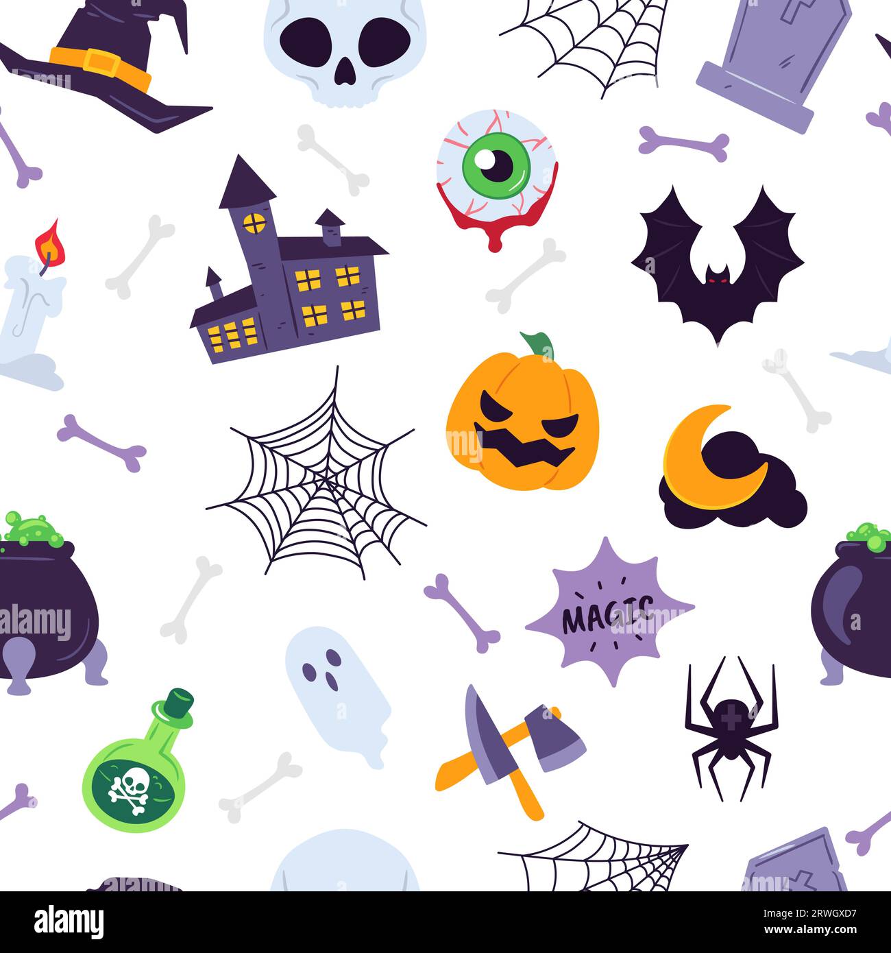 Decorative halloween seamless pattern, spider and pumpkin Stock Vector