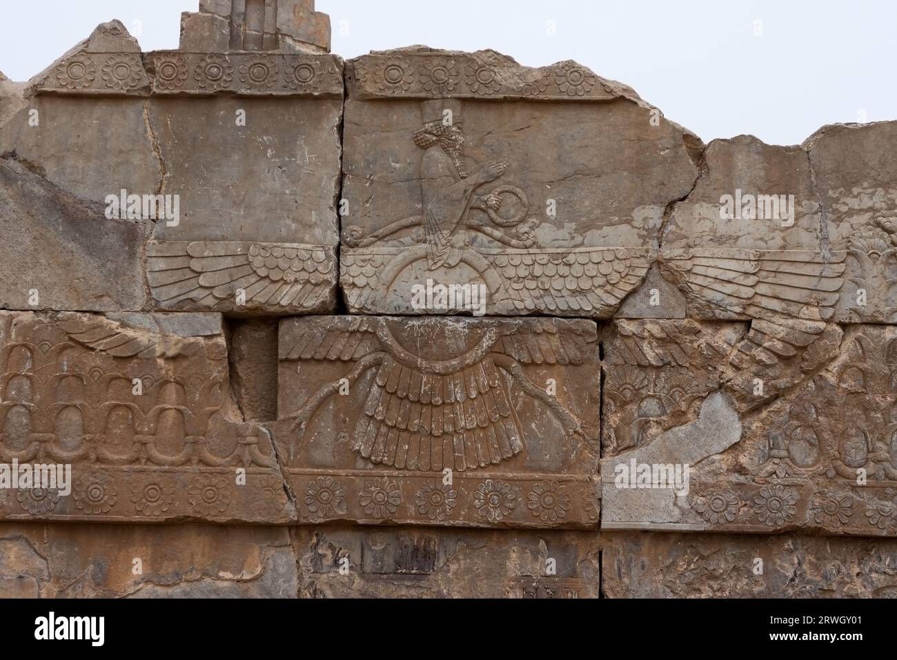 Ahura Mazda persian basrelief in Persepolis, Iran. Ancient Persian art, sculpture in Iran