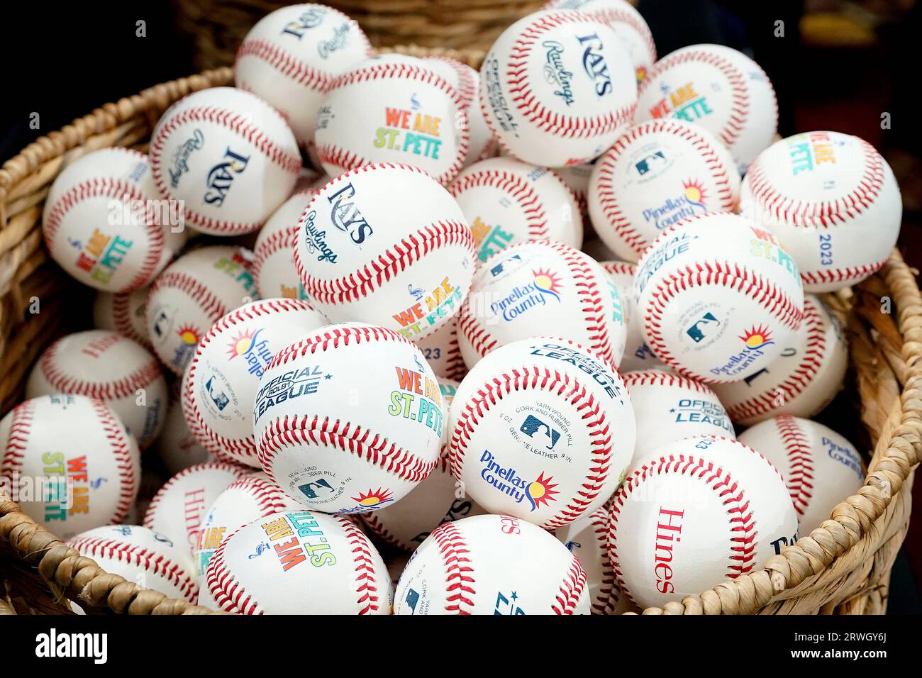 New commemorative baseballs are shown after the Tampa Bay Rays