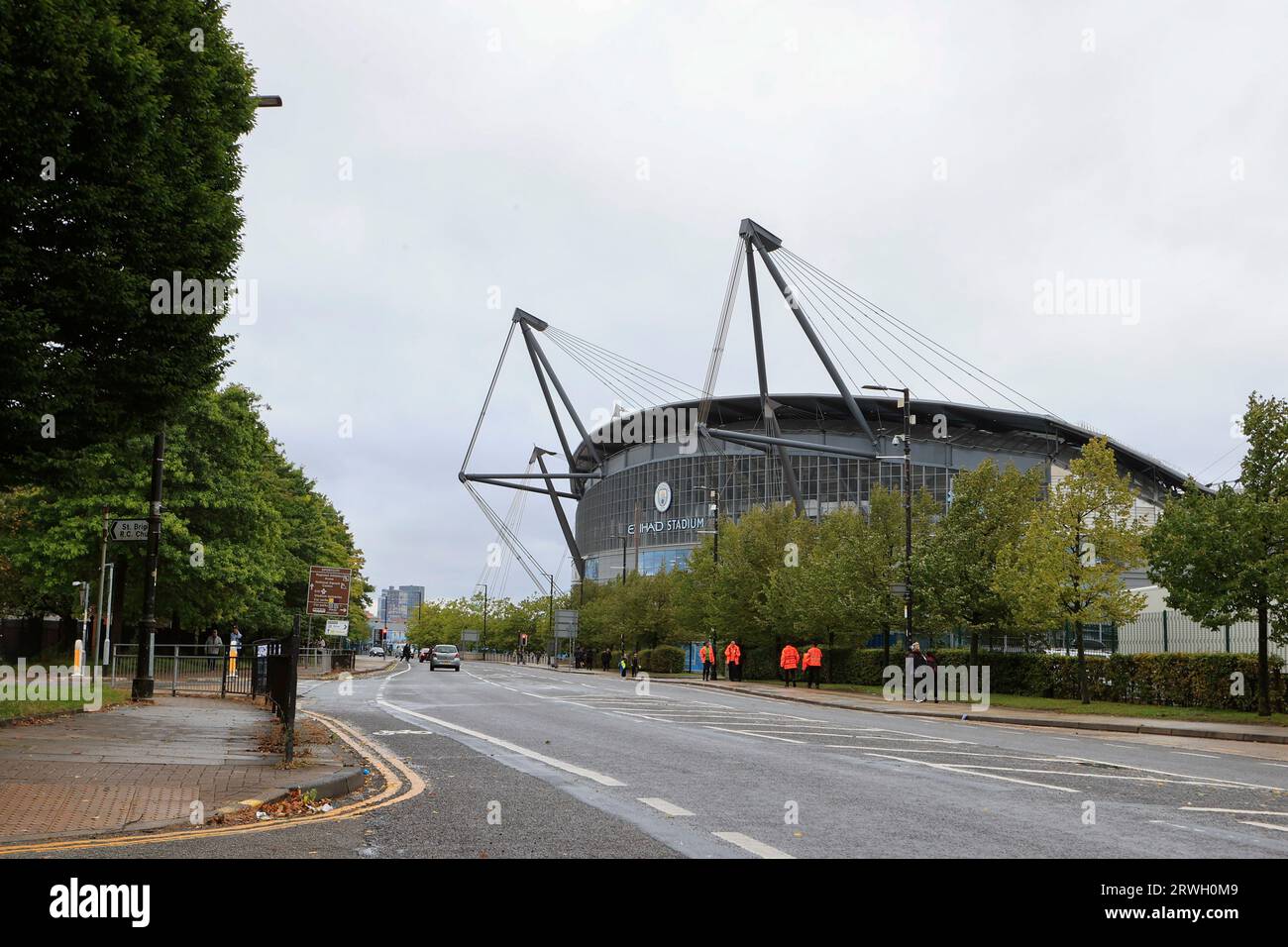 Exterior view of the Etihad Stadium ahead of the UEFA Champions League match Manchester City vs Red Star Belgrade at Etihad Stadium, Manchester, United Kingdom, 19th September 2023  (Photo by Conor Molloy/News Images) Stock Photo