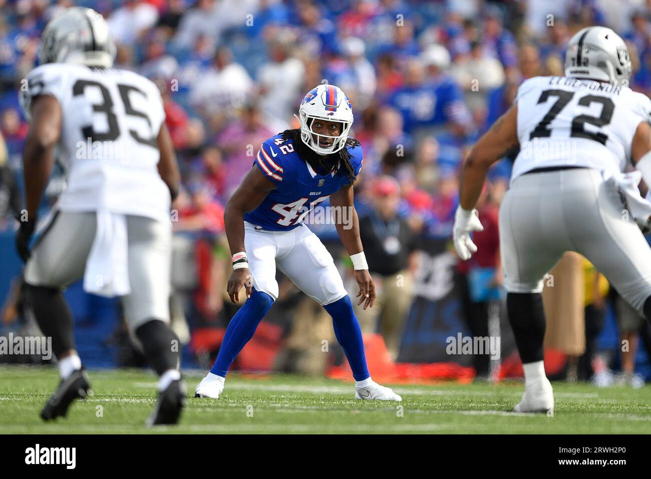 Buffalo Bills linebacker Dorian Williams (42) in action during an NFL  pre-season football game against the Indianapolis Colts, Saturday, Aug. 12,  2023, in Orchard Park, N.Y. (AP Photo/Gary McCullough Stock Photo - Alamy