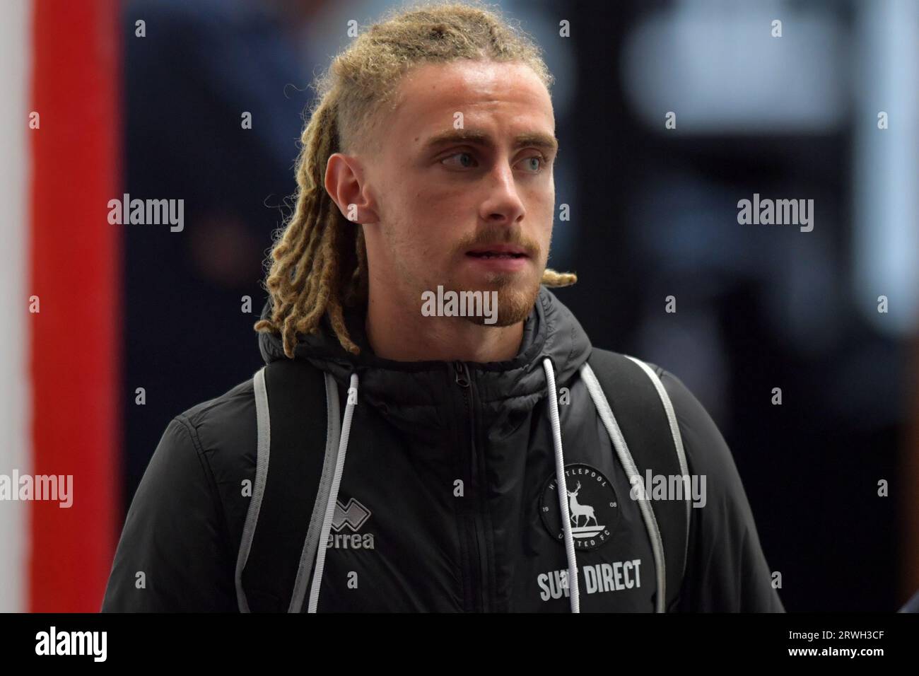 Hartlepool United's David Ferguson during the Vanarama National League  match between Altrincham and Hartlepool United at Moss Lane, Altrincham on  Tuesday 19th September 2023. (Photo: Scott Llewellyn