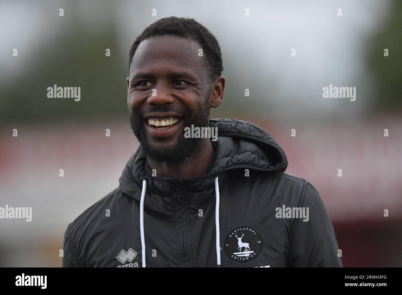 Hartlepool United's Mani Dieseruvwe during the Vanarama National League  match between Altrincham and Hartlepool United at Moss Lane, Altrincham on  Tuesday 19th September 2023. (Photo: Scott Llewellyn