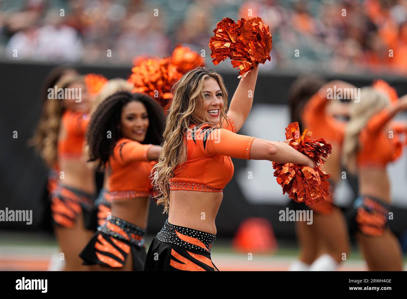 Cincinnati Bengals cheerleaders perform during the first half of an NFL football game between