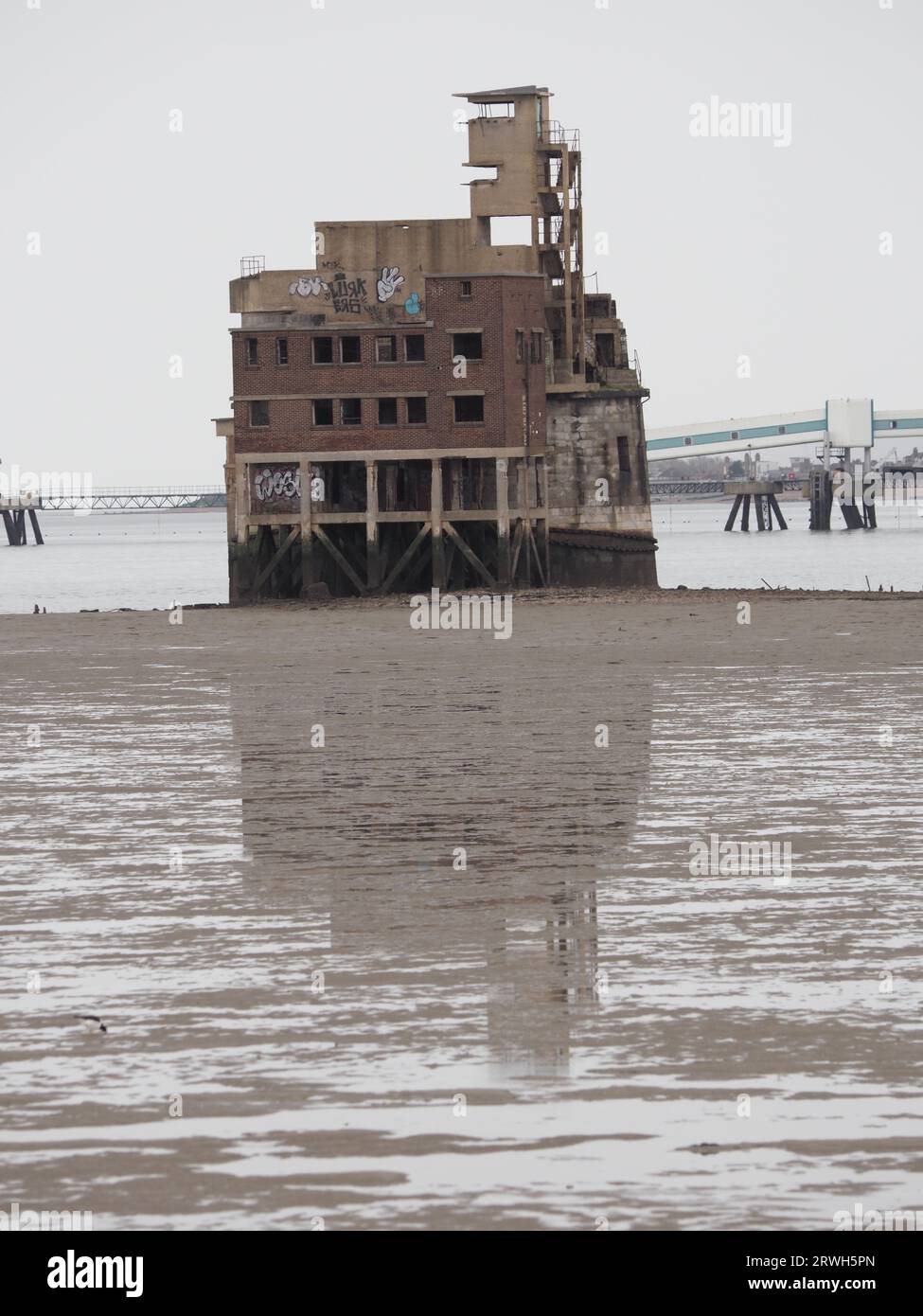 Sheerness, Kent, UK. 19th Sep, 2023. [FILE PIC from Mar 2020] Unique property 'No 1 The Thames' is to be sold at auction by Savills tomorrow guide price £150,000, otherwise known as Grain Tower - a mid 19century gun tower set off the Isle of Grain, at the mouth of the Medway and opposite the Port of Sheerness. FILE PIC: showing the causeway from the Isle of Grain. Credit: James Bell/Alamy Live News Stock Photo