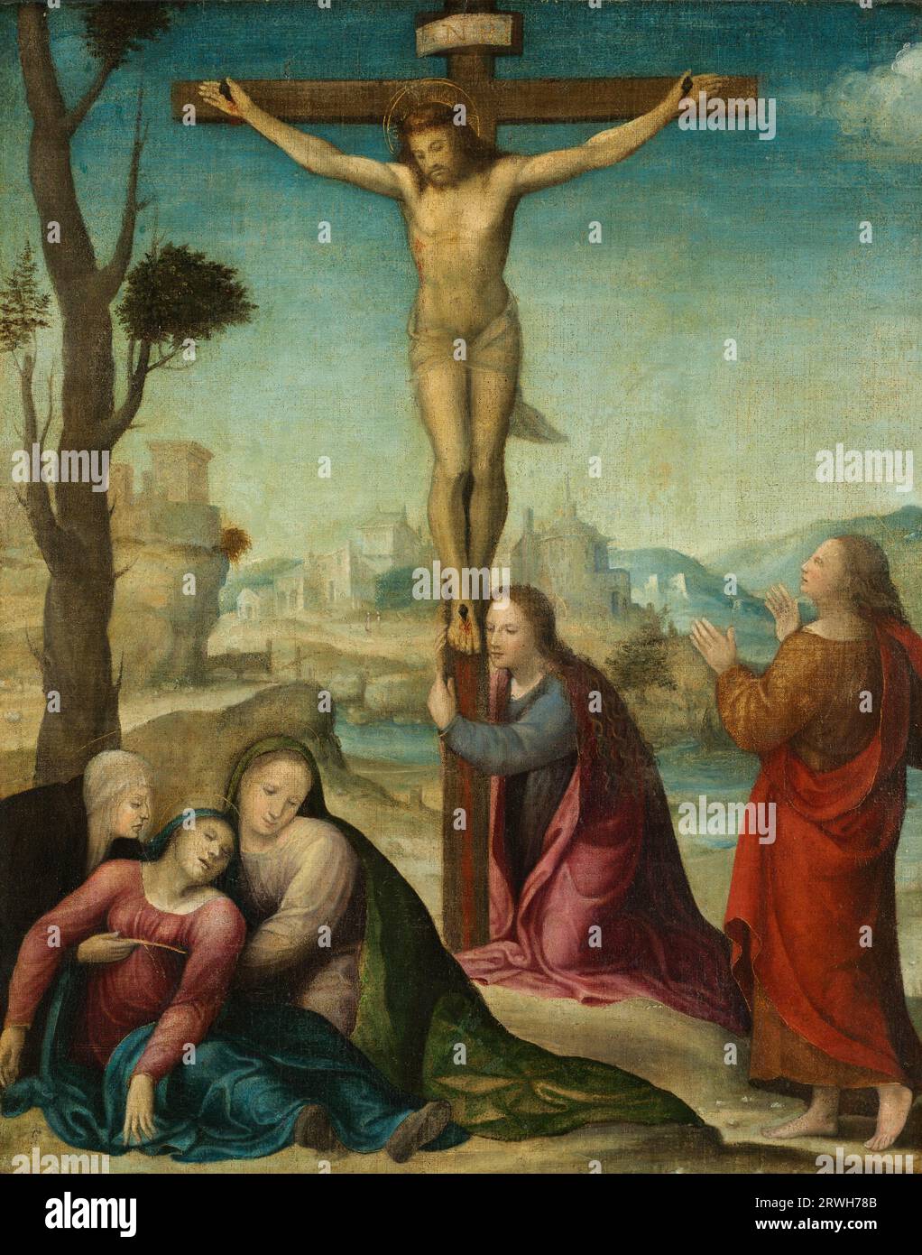 The Crucifixion, oil painting by a Follower of Il Sodoma 16th century Stock Photo
