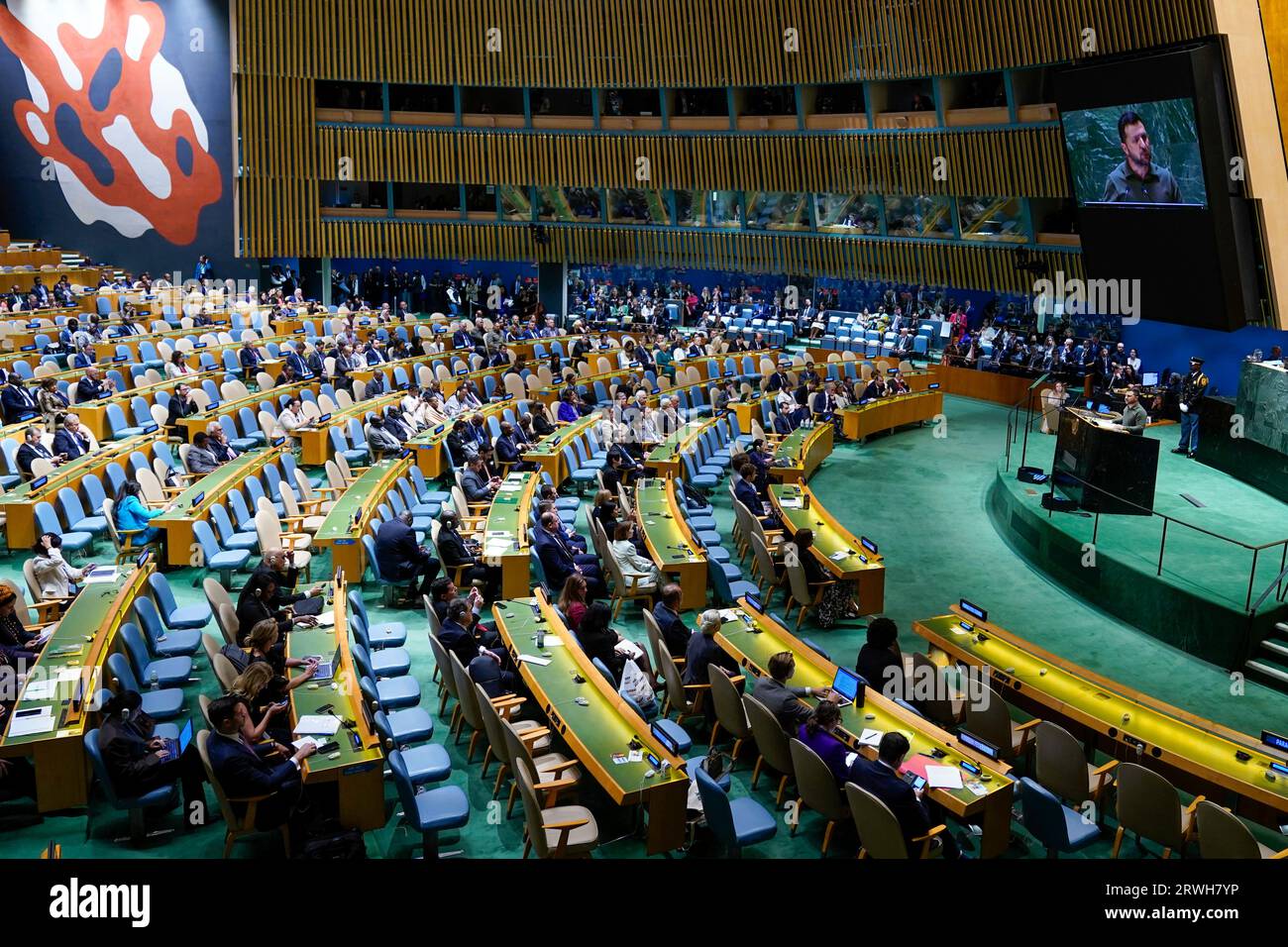 Ukrainian President Volodymyr Zelenskyy addresses the 78th session of ...