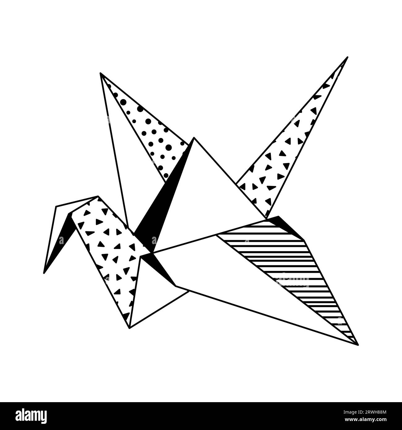 Illustration of origami crane. Paper symbolic decorative object Stock