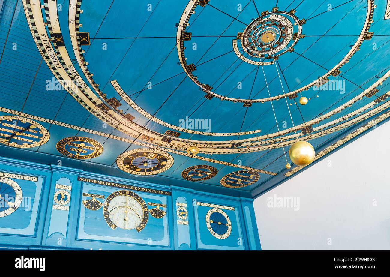 Franeker, The Netherlands - June 10, 2017: Interior of the planetarium Eise Eisinga in Franeker, Friesland in The Netherlands. Oldest planetarium of the world and UNESCO world heritage. Stock Photo