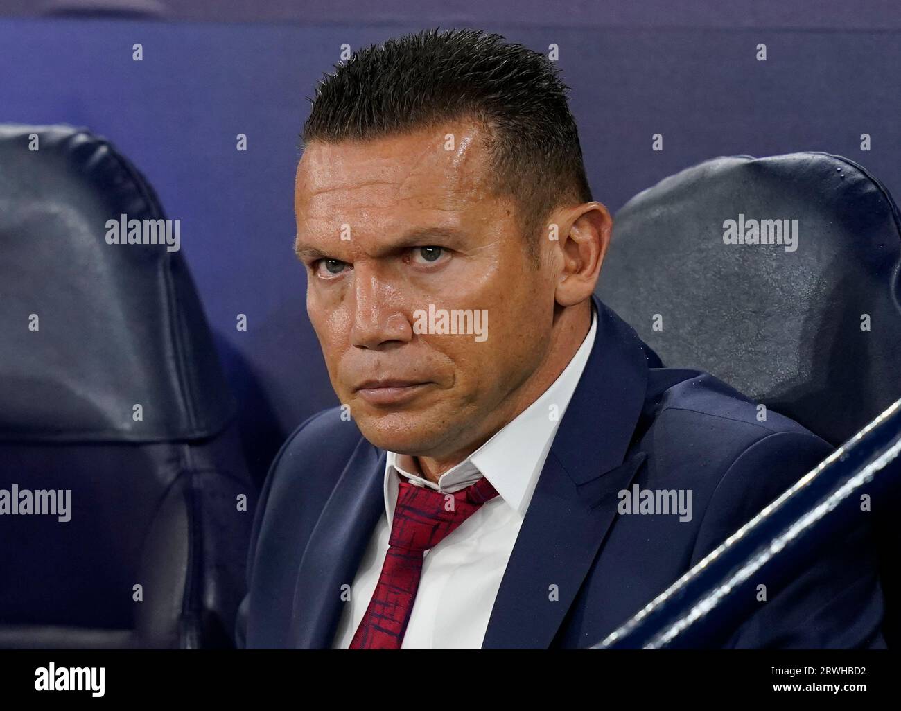 MANCHESTER, UK. 19th Sep, 2023. Barak Bakhar coach of Red Star Belgrade during the UEFA Champions League match at the Etihad Stadium, Manchester. Picture credit should read: Andrew Yates/Sportimage Credit: Sportimage Ltd/Alamy Live News Stock Photo