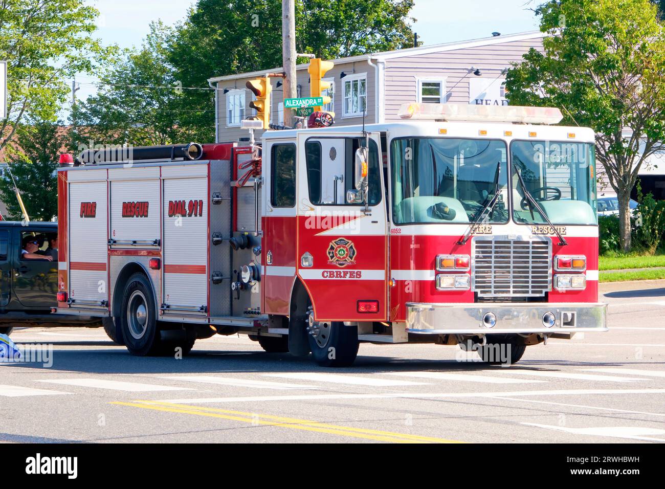 Fire truck on the scene of an incident in Sydney Nova Scotia. Stock Photo