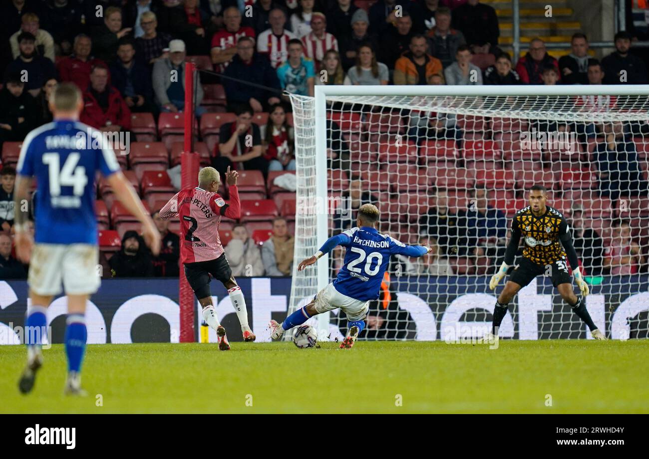 Ipswich Town's Omari Hutchinson scores the opening goal during the Sky ...