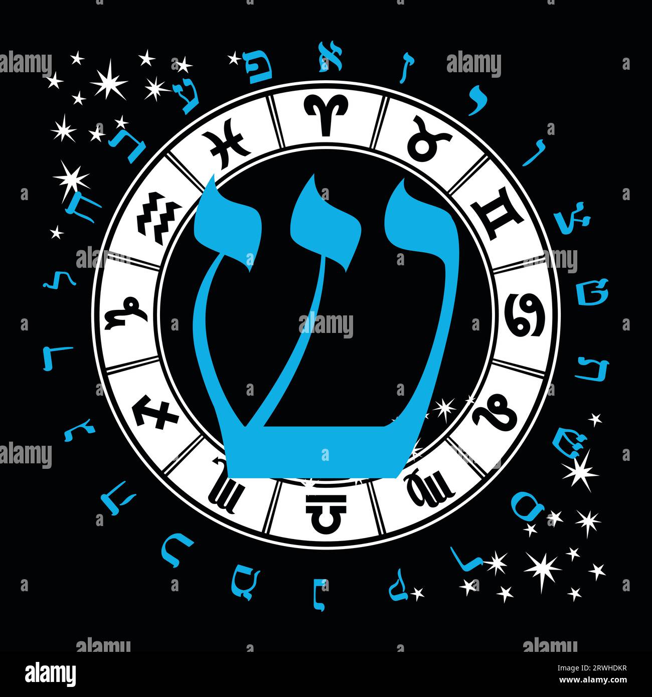 Vector illustration of the Hebrew alphabet and zodiac signs. Hebrew ...