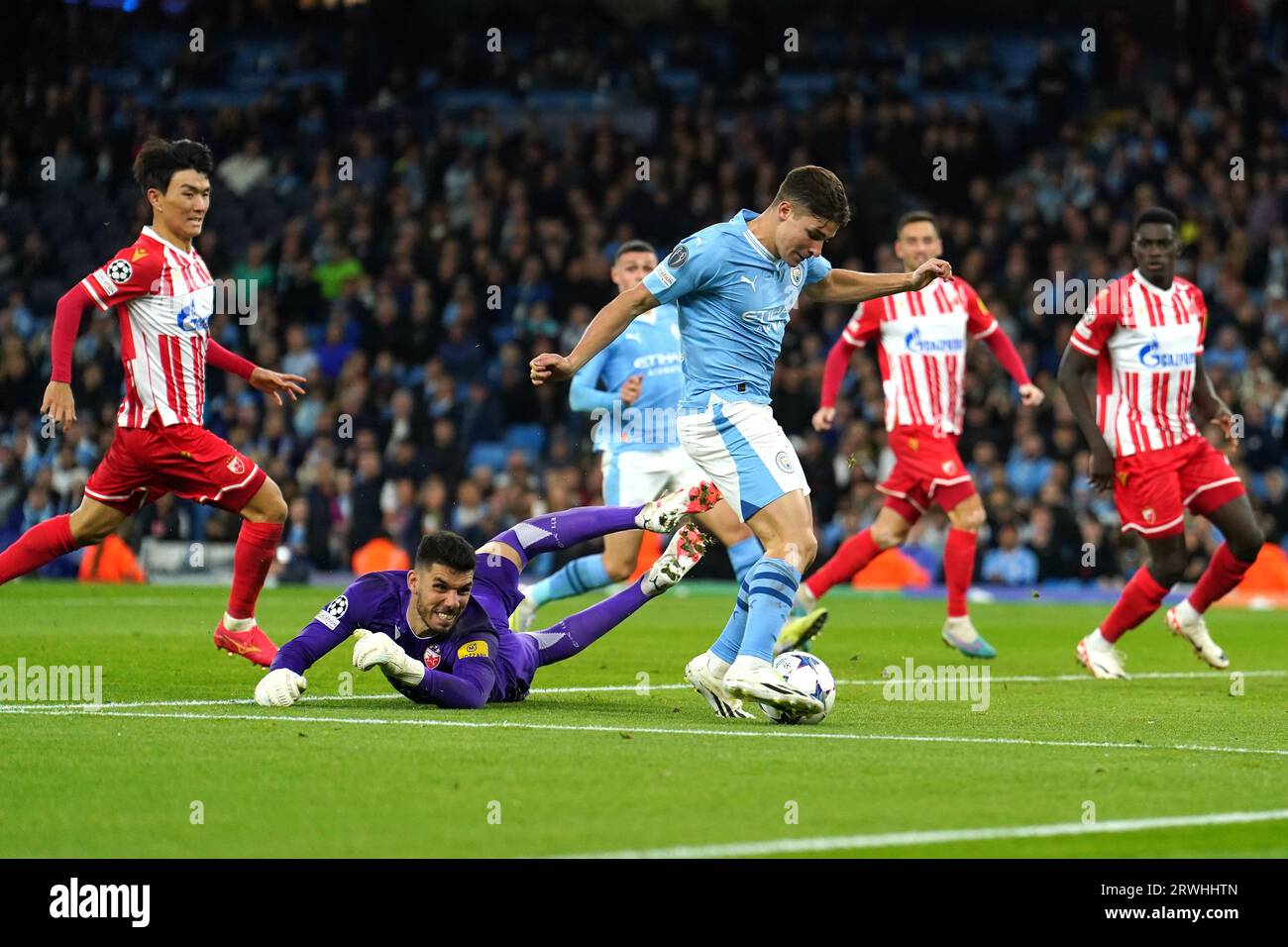 Aleksandar Dragovic #15 of Crvena zvezda during the UEFA Champions League  Group G match between Manchester City and FK Crvena Zvezda at the Etihad  Stadium, Manchester on Tuesday 19th September 2023. (Photo