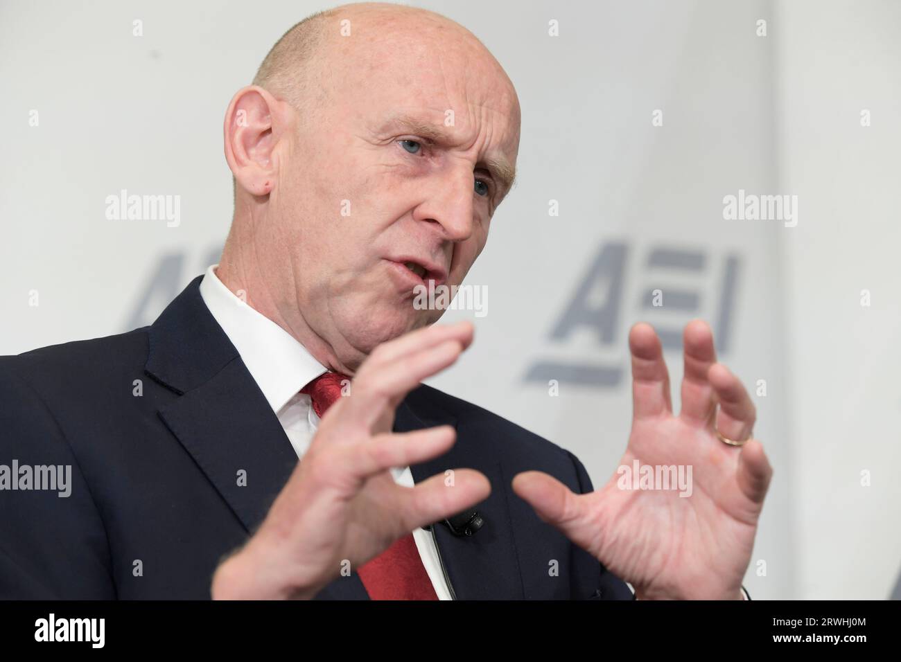 Washington, USA. 19th Sep, 2023. UK Shadow Defense Secretary John Healey speaks about The Future of Defense for the UK and Its Allies during a conversation today on September 19, 2023 at AEI/Think Tank in Washington DC, USA. (Photo by Lenin Nolly/Sipa USA) Credit: Sipa USA/Alamy Live News Stock Photo