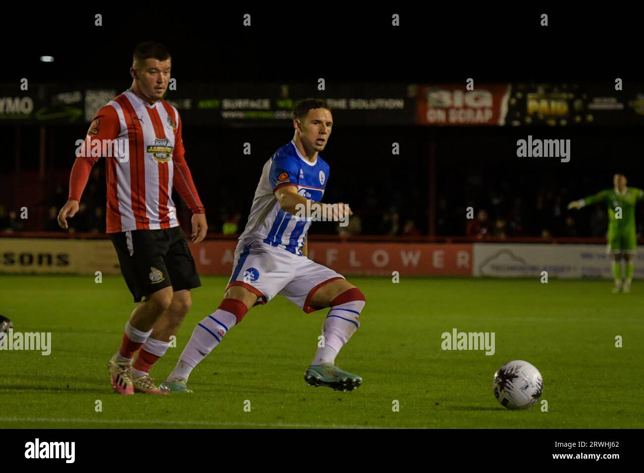 Hartlepool United's Ollie Finney during the Vanarama National League match  between Altrincham and Hartlepool United at Moss Lane, Altrincham on  Tuesday 19th September 2023. (Photo: Scott Llewellyn