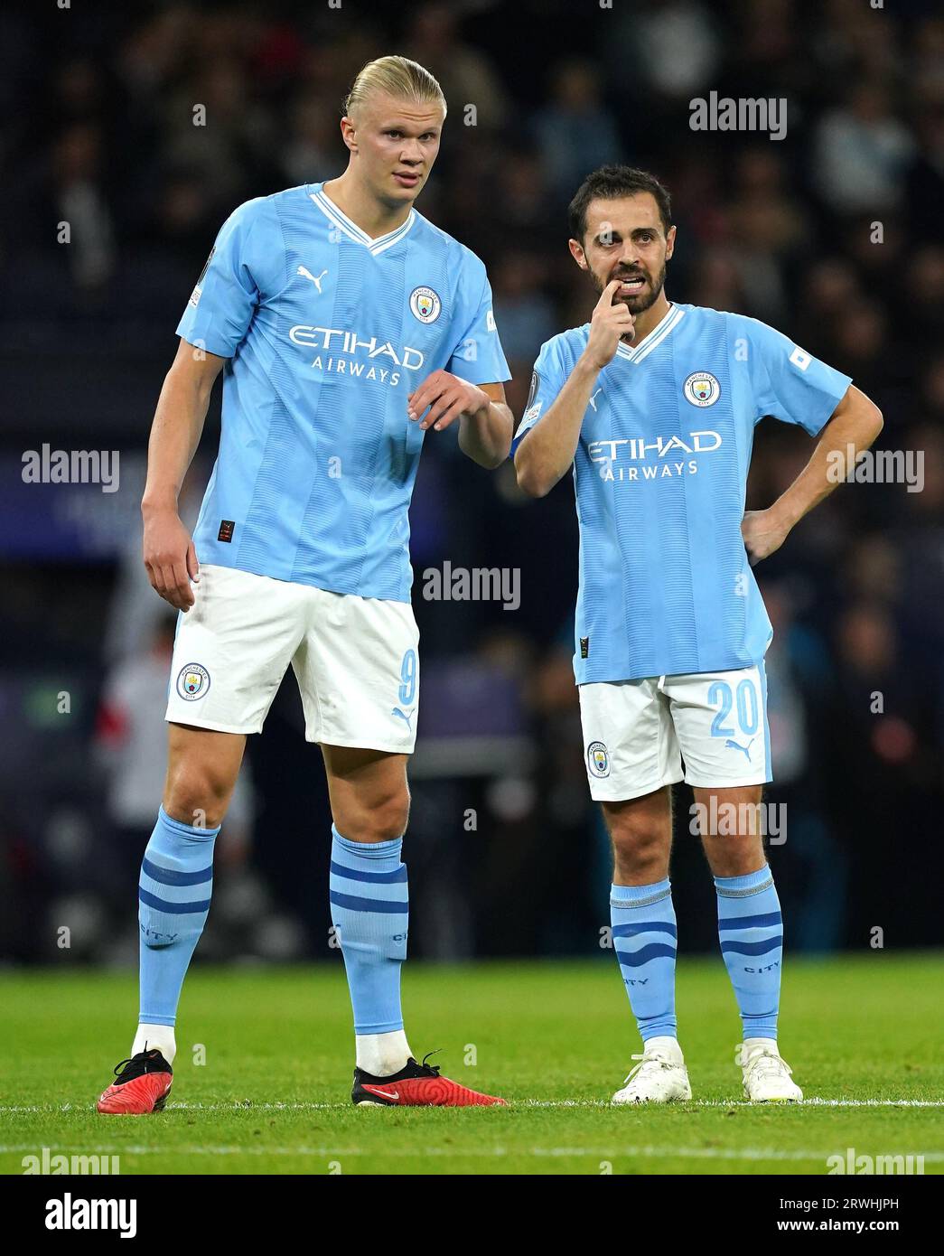 Manchester City's Erling Haaland (left) and Bernardo Silva in