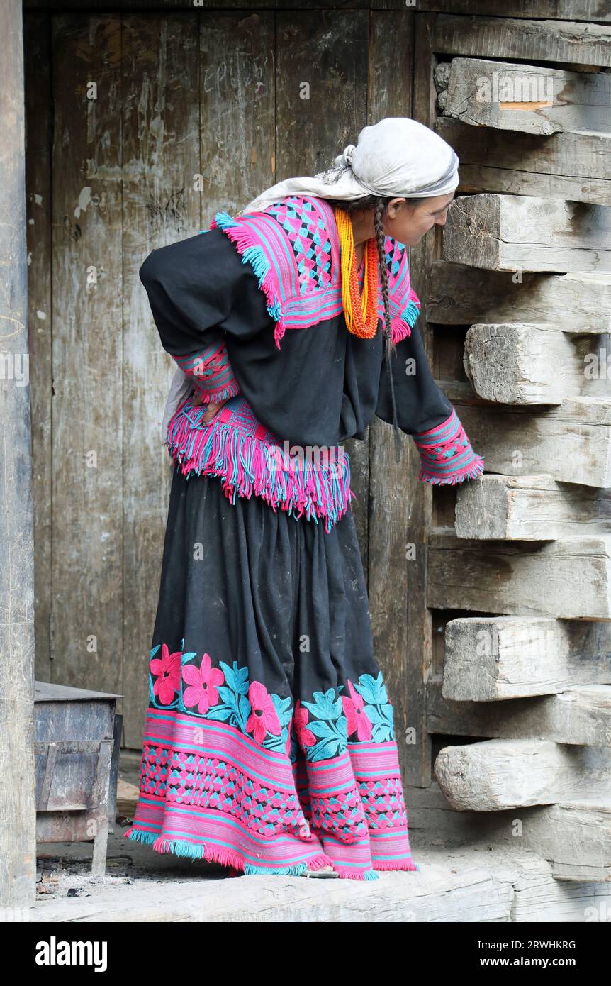 Kalasha woman in northern Pakistan Stock Photo