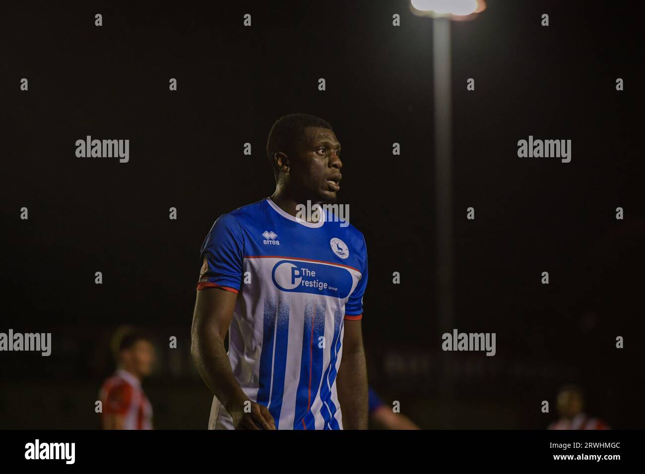 Hartlepool United's Mani Dieseruvwe during the Vanarama National League  match between Altrincham and Hartlepool United at Moss Lane, Altrincham on  Tuesday 19th September 2023. (Photo: Scott Llewellyn