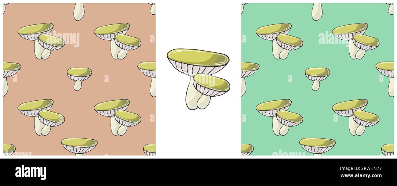 Xerocomus. Set Seamless pattern with forest mushrooms. Can be used for fabric, packaging, wrapping and etc Stock Vector