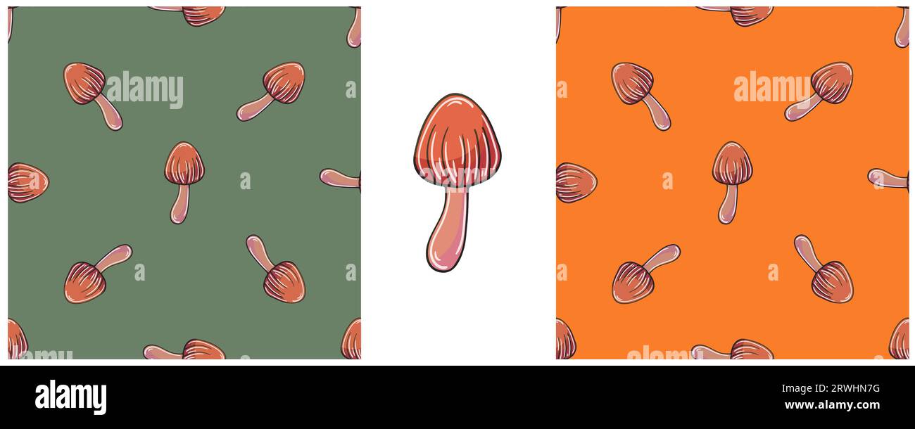 Illustration in hand draw style. Galerina marginata. Set Seamless pattern for kitchen. Can be used for fabric, packaging, wrapping and etc Stock Vector