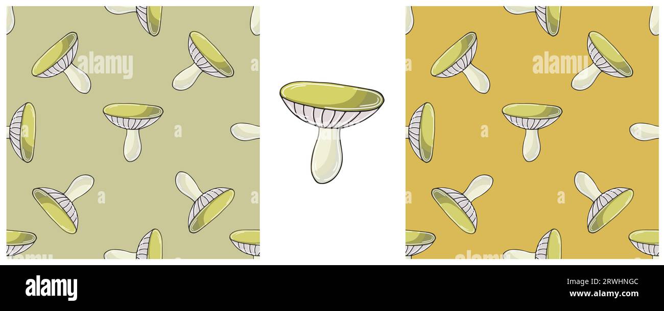 Set Seamless pattern with forest mushrooms. Xerocomus. Can be used for fabric, packaging, wrapping and etc Stock Vector